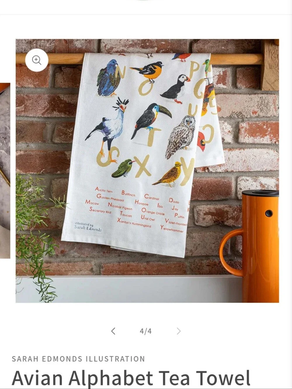 Avian Alphabet Tea Towel - White with Multicolor Bird Prints